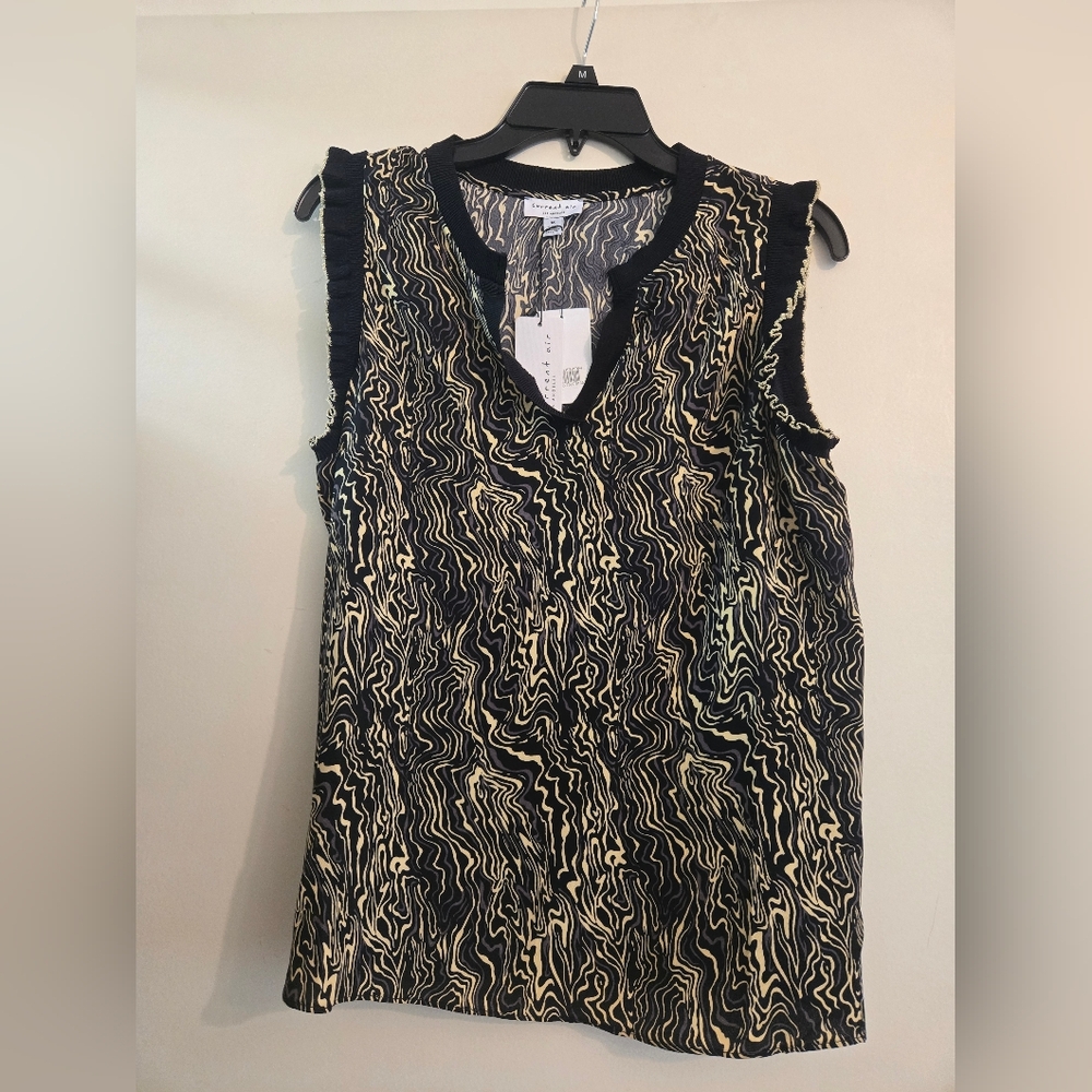 Current Air Sleeveless V-Neck Camisole - Black & Cream Swirl